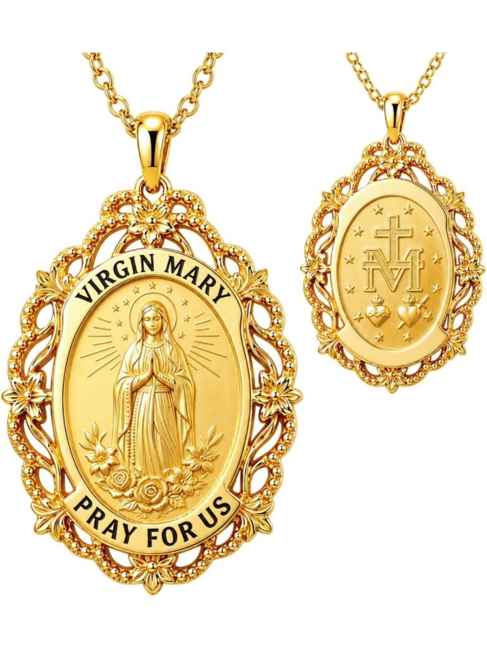 14K Gold Plated Saint Necklace - Women's Religious Medal Pendant Jewelry